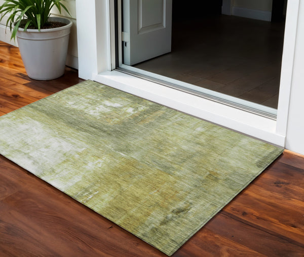 Homeroots 3' Abstract Artichoke Green And Ivory Indoor Outdoor Area Rug – Durable, Washable, Stylish Design 3' X 5' Polyester 603623
