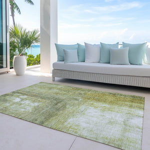 Homeroots 3' Abstract Artichoke Green And Ivory Indoor Outdoor Area Rug – Durable, Washable, Stylish Design 3' X 5' Polyester 603623