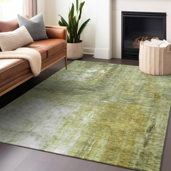 Homeroots 3' Abstract Artichoke Green And Ivory Indoor Outdoor Area Rug – Durable, Washable, Stylish Design 3' X 5' Polyester 603623