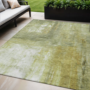 Homeroots 3' Abstract Artichoke Green And Ivory Indoor Outdoor Area Rug – Durable, Washable, Stylish Design 5' X 8' Polyester 603624