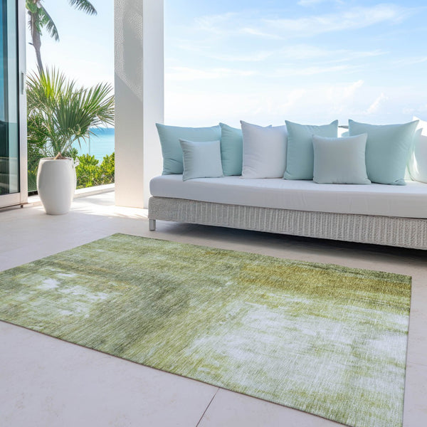 Homeroots 3' Abstract Artichoke Green And Ivory Indoor Outdoor Area Rug – Durable, Washable, Stylish Design 5' X 8' Polyester 603624