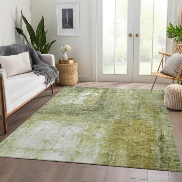 Homeroots 3' Abstract Artichoke Green And Ivory Indoor Outdoor Area Rug – Durable, Washable, Stylish Design 5' X 8' Polyester 603624