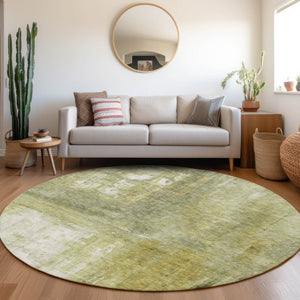 Homeroots 3' Abstract Artichoke Green And Ivory Indoor Outdoor Area Rug – Durable, Washable, Stylish Design 8' Round Polyester 603625