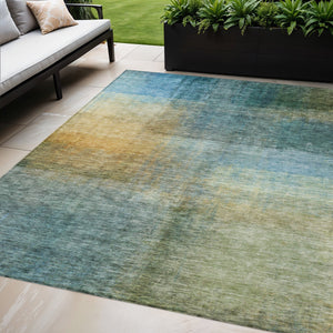 Homeroots 3' Blue Gold And Green Abstract Washable Area Rug - Perfect For Indoor And Outdoor Spaces, Durable Design 5' X 8' Polyester 603630