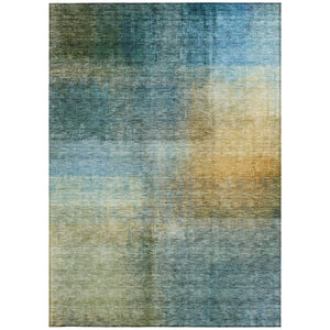 Homeroots 3' Blue Gold And Green Abstract Washable Area Rug - Perfect For Indoor And Outdoor Spaces, Durable Design 5' X 8' Polyester 603630