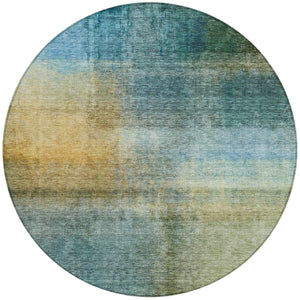 Homeroots 3' Blue Gold And Green Abstract Washable Area Rug - Perfect For Indoor And Outdoor Spaces, Durable Design 8' Round Polyester 603631