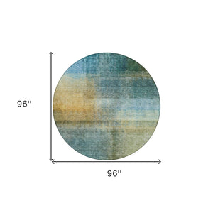 Homeroots 3' Blue Gold And Green Abstract Washable Area Rug - Perfect For Indoor And Outdoor Spaces, Durable Design 8' Round Polyester 603631