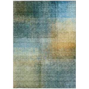 Homeroots 3' Blue Gold And Green Abstract Washable Area Rug - Perfect For Indoor And Outdoor Spaces, Durable Design 8' X 10' Polyester 603632