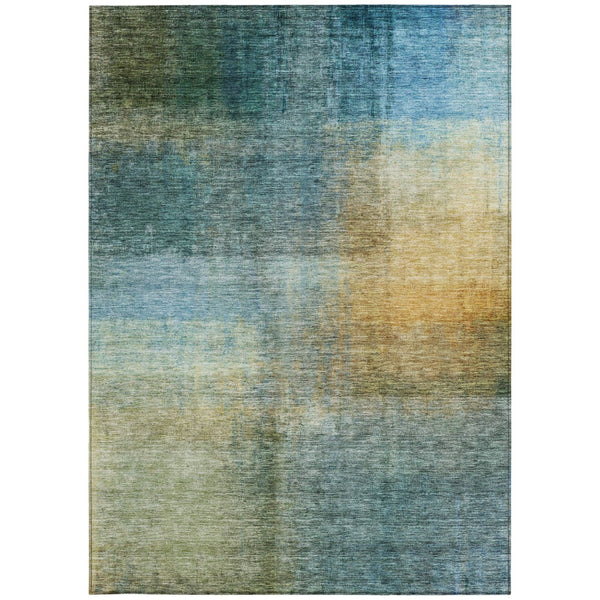 Homeroots 3' Blue Gold And Green Abstract Washable Area Rug - Perfect For Indoor And Outdoor Spaces, Durable Design 8' X 10' Polyester 603632