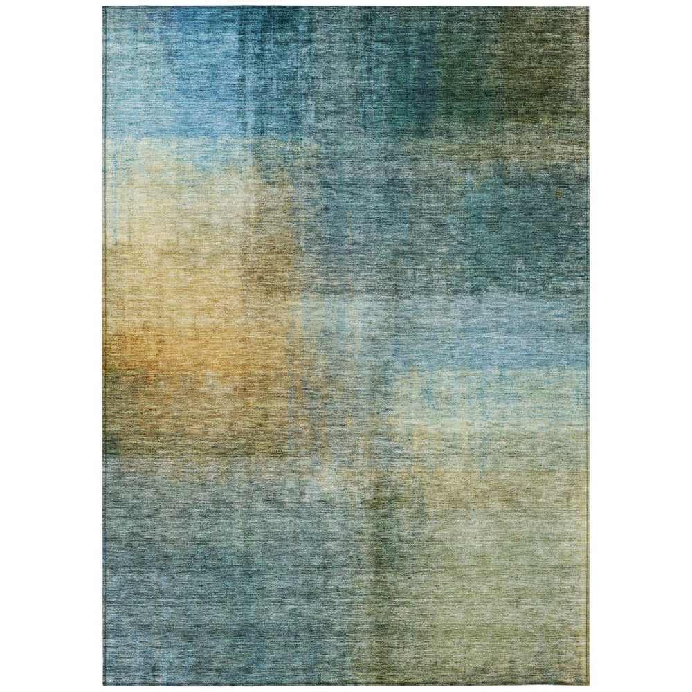 HomeRoots 5' Blue Gold and Green Abstract Washable Area Rug - Stylish, Durable Indoor-Outdoor Design for Your Home 8' X 10' 603632