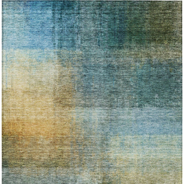 Homeroots 3' Blue Gold And Green Abstract Washable Area Rug - Perfect For Indoor And Outdoor Spaces, Durable Design 9' X 12' Polyester 603633