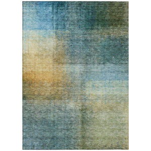 HomeRoots 9' X 12' Abstract Area Rug in Blue, Gold & Green - Washable, Durable, Stylish for Indoor & Outdoor Use 603633