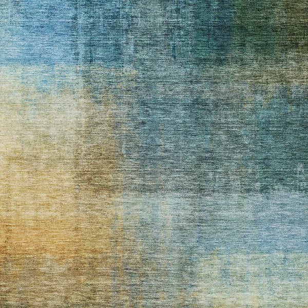 Homeroots 3' Blue Gold And Green Abstract Washable Area Rug - Perfect For Indoor And Outdoor Spaces, Durable Design 9' X 12' Polyester 603633