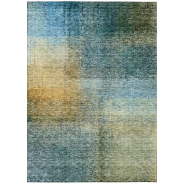 HomeRoots 5' Blue Gold and Green Abstract Washable Area Rug - Stylish, Durable Indoor-Outdoor Design for Your Home 10' X 14' 603634