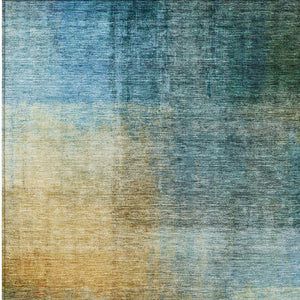 Homeroots 3' Blue Gold And Green Abstract Washable Area Rug - Perfect For Indoor And Outdoor Spaces, Durable Design 10' X 14' Polyester 603634