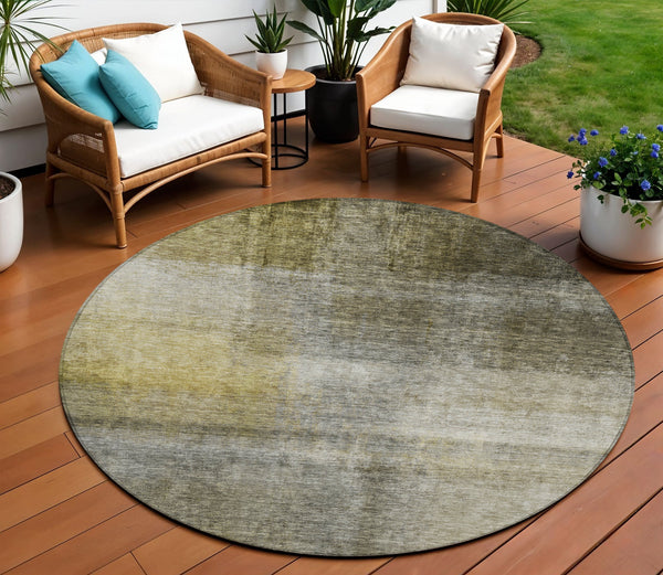 Homeroots 3' Blue Gold And Green Abstract Washable Area Rug - Perfect For Indoor And Outdoor Spaces, Durable Design 8' Round Polyester 603637