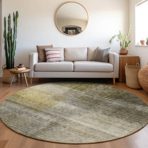 Homeroots 3' Blue Gold And Green Abstract Washable Area Rug - Perfect For Indoor And Outdoor Spaces, Durable Design 8' Round Polyester 603637