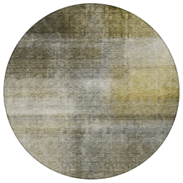 Homeroots 3' Blue Gold And Green Abstract Washable Area Rug - Perfect For Indoor And Outdoor Spaces, Durable Design 8' Round Polyester 603637