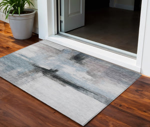 Homeroots 3' Blue Gray And Black Abstract Washable Area Rug For Indoor Outdoor Use – Durable And Stylish Design 3' X 5' Polyester 603641
