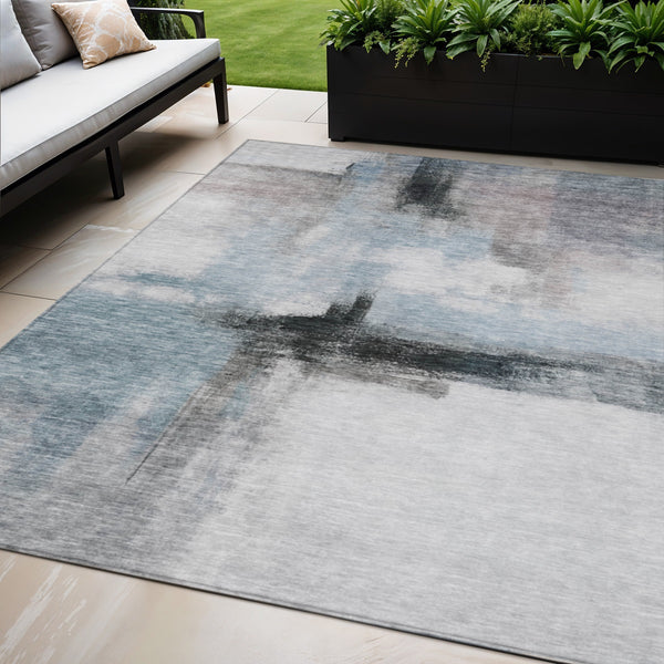 Homeroots 3' Blue Gray And Black Abstract Washable Area Rug For Indoor Outdoor Use – Durable And Stylish Design 5' X 8' Polyester 603642