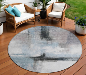 Homeroots 3' Blue Gray And Black Abstract Washable Area Rug For Indoor Outdoor Use – Durable And Stylish Design 8' Round Polyester 603643