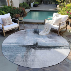 Homeroots 3' Blue Gray And Black Abstract Washable Area Rug For Indoor Outdoor Use – Durable And Stylish Design 8' Round Polyester 603643