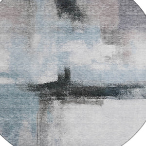 Homeroots 3' Blue Gray And Black Abstract Washable Area Rug For Indoor Outdoor Use – Durable And Stylish Design 8' Round Polyester 603643