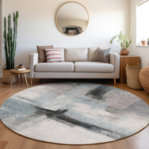 Homeroots 3' Blue Gray And Black Abstract Washable Area Rug For Indoor Outdoor Use – Durable And Stylish Design 8' Round Polyester 603643