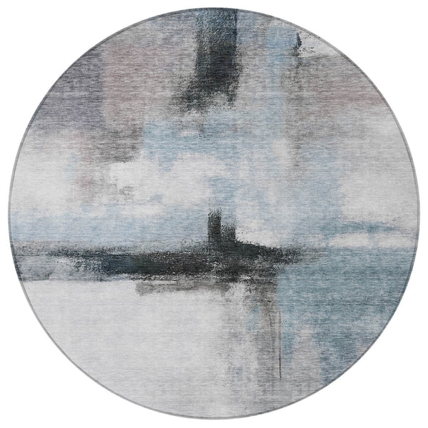 Homeroots 3' Blue Gray And Black Abstract Washable Area Rug For Indoor Outdoor Use – Durable And Stylish Design 8' Round Polyester 603643