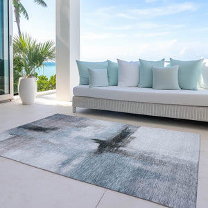 Homeroots 3' Blue Gray And Black Abstract Washable Area Rug For Indoor Outdoor Use – Durable And Stylish Design 8' X 10' Polyester 603644