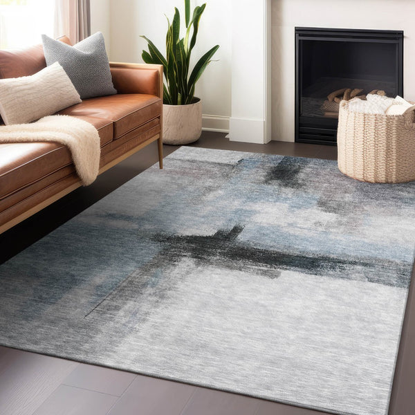 Homeroots 3' Blue Gray And Black Abstract Washable Area Rug For Indoor Outdoor Use – Durable And Stylish Design 8' X 10' Polyester 603644