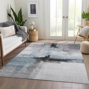 Homeroots 3' Blue Gray And Black Abstract Washable Area Rug For Indoor Outdoor Use – Durable And Stylish Design 8' X 10' Polyester 603644