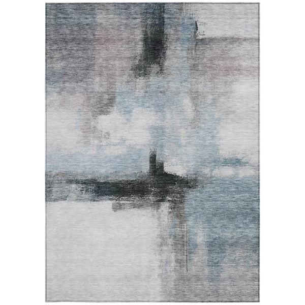 Homeroots 3' Blue Gray And Black Abstract Washable Area Rug For Indoor Outdoor Use – Durable And Stylish Design 9' X 12' Polyester 603645