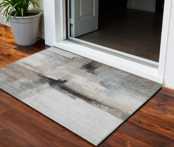 Homeroots 3' Blue Gray And Black Abstract Washable Area Rug For Indoor Outdoor Use – Durable And Stylish Design 3' X 5' Polyester 603647