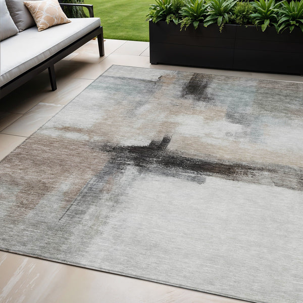 Homeroots 3' Blue Gray And Black Abstract Washable Area Rug For Indoor Outdoor Use – Durable And Stylish Design 5' X 8' Polyester 603648