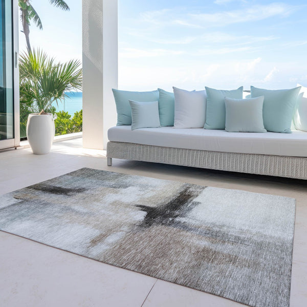 Homeroots 3' Blue Gray And Black Abstract Washable Area Rug For Indoor Outdoor Use – Durable And Stylish Design 5' X 8' Polyester 603648