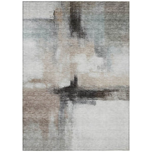 HomeRoots 5' Contemporary Abstract Washable Area Rug in Brown, Black & Gray for Stylish Indoor/Outdoor Use 5' X 8' 603648
