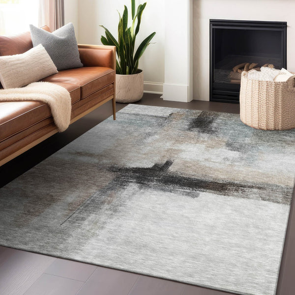 Homeroots 3' Blue Gray And Black Abstract Washable Area Rug For Indoor Outdoor Use – Durable And Stylish Design 5' X 8' Polyester 603648