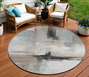 Homeroots 3' Blue Gray And Black Abstract Washable Area Rug For Indoor Outdoor Use – Durable And Stylish Design 8' Round Polyester 603649
