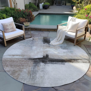 Homeroots 3' Blue Gray And Black Abstract Washable Area Rug For Indoor Outdoor Use – Durable And Stylish Design 8' Round Polyester 603649