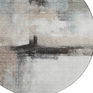 Homeroots 3' Blue Gray And Black Abstract Washable Area Rug For Indoor Outdoor Use – Durable And Stylish Design 8' Round Polyester 603649