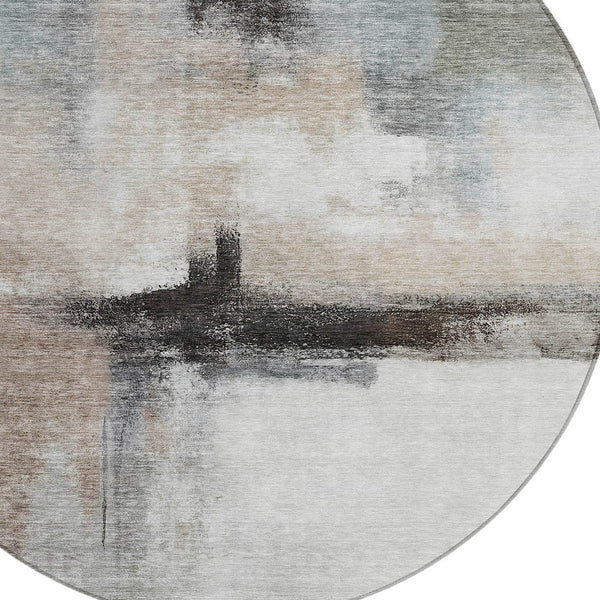 Homeroots 3' Blue Gray And Black Abstract Washable Area Rug For Indoor Outdoor Use – Durable And Stylish Design 8' Round Polyester 603649