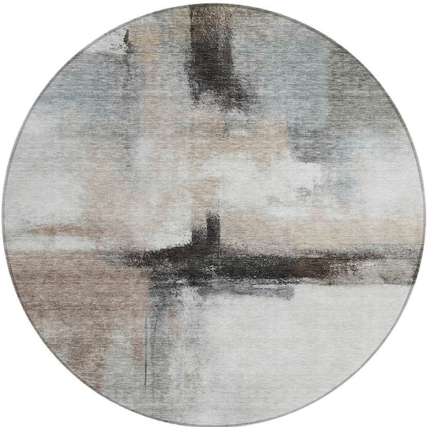 Homeroots 3' Blue Gray And Black Abstract Washable Area Rug For Indoor Outdoor Use – Durable And Stylish Design 8' Round Polyester 603649