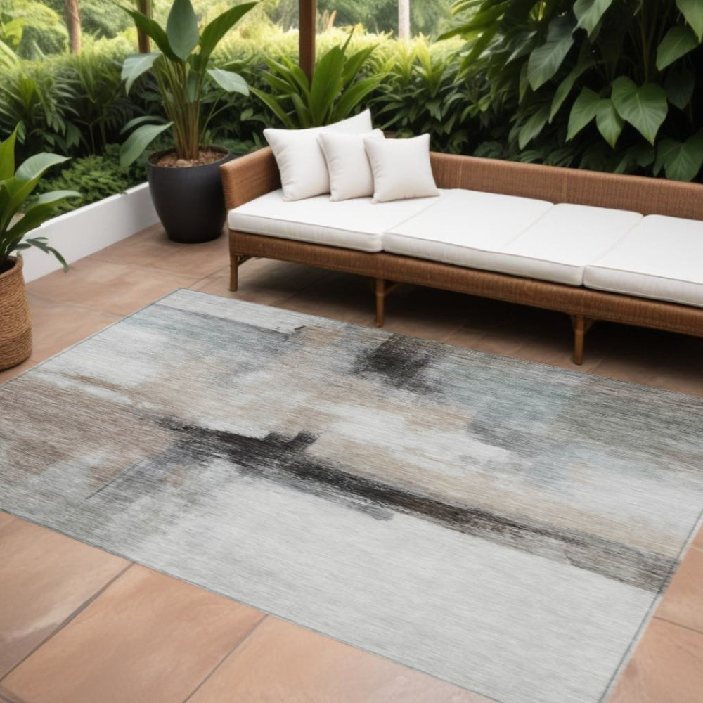 HomeRoots 9' Abstract Washable Area Rug in Brown, Black & Gray - Durable Indoor/Outdoor Design for Modern Spaces 603651