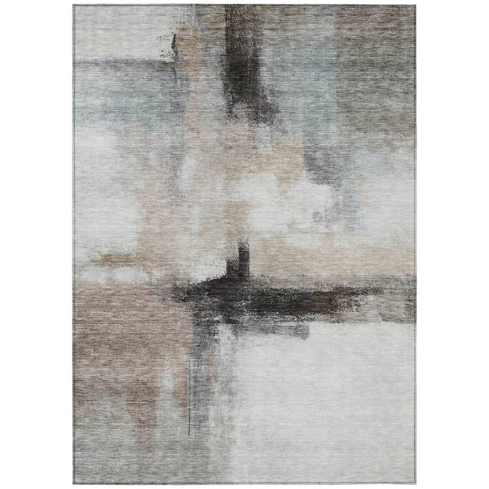 HomeRoots 9' Abstract Washable Area Rug in Brown, Black & Gray - Durable Indoor/Outdoor Design for Modern Spaces 603651