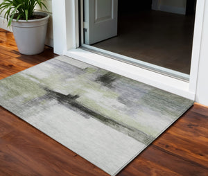 Homeroots 3' Blue Gray And Black Abstract Washable Area Rug For Indoor Outdoor Use – Durable And Stylish Design 3' X 5' Polyester 603653
