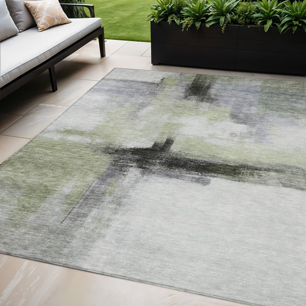 Homeroots 3' Blue Gray And Black Abstract Washable Area Rug For Indoor Outdoor Use – Durable And Stylish Design 5' X 8' Polyester 603654