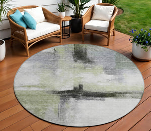 Homeroots 3' Blue Gray And Black Abstract Washable Area Rug For Indoor Outdoor Use – Durable And Stylish Design 8' Round Polyester 603655