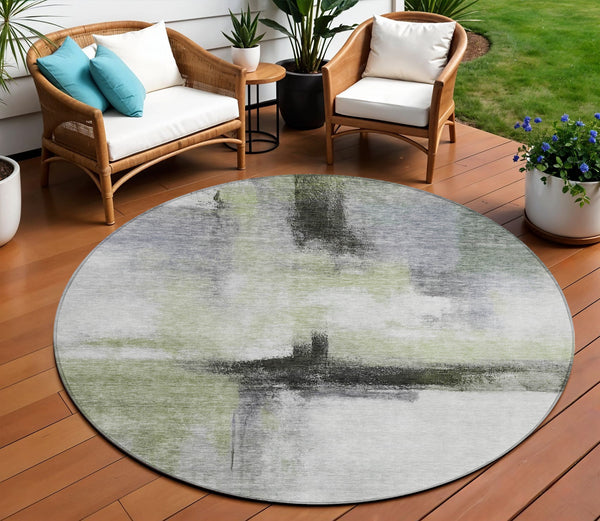 Homeroots 3' Blue Gray And Black Abstract Washable Area Rug For Indoor Outdoor Use – Durable And Stylish Design 8' Round Polyester 603655