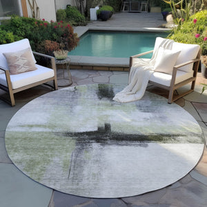 Homeroots 3' Blue Gray And Black Abstract Washable Area Rug For Indoor Outdoor Use – Durable And Stylish Design 8' Round Polyester 603655